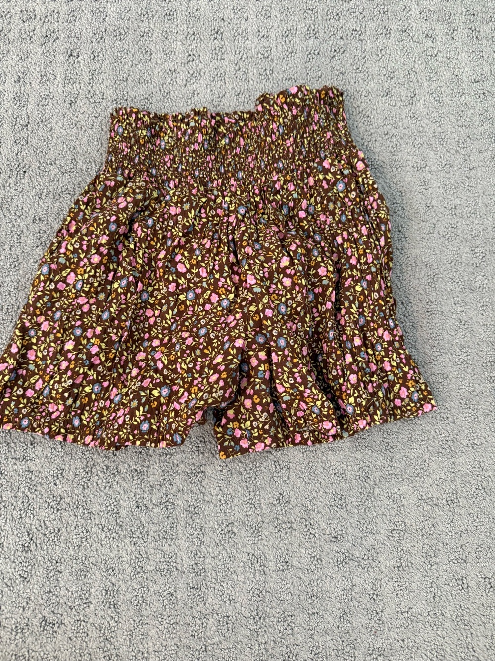 Forever 21 Brown Floral Smocked Waist shorts with Pink and Yellow Accents